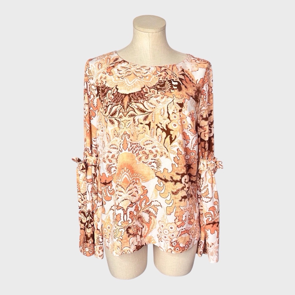 LC Lauren Conrad Ornate Print Tie Sleeve Long Sleeve‎ Blouse